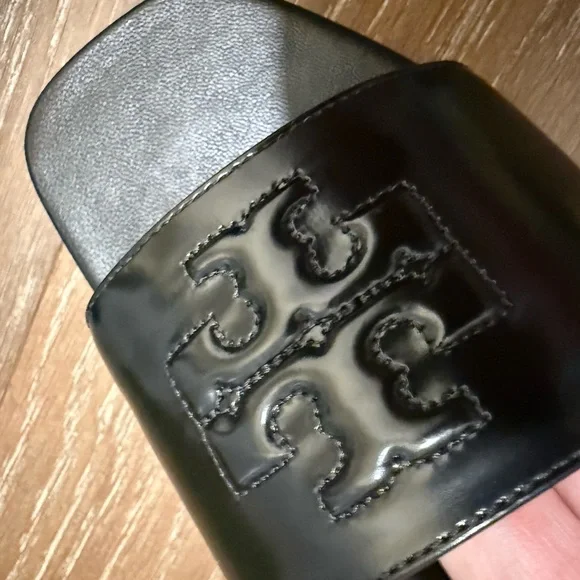 Tory Burch Black Patent Leather Low Heel Slide Sandals - Picture 6 of 11